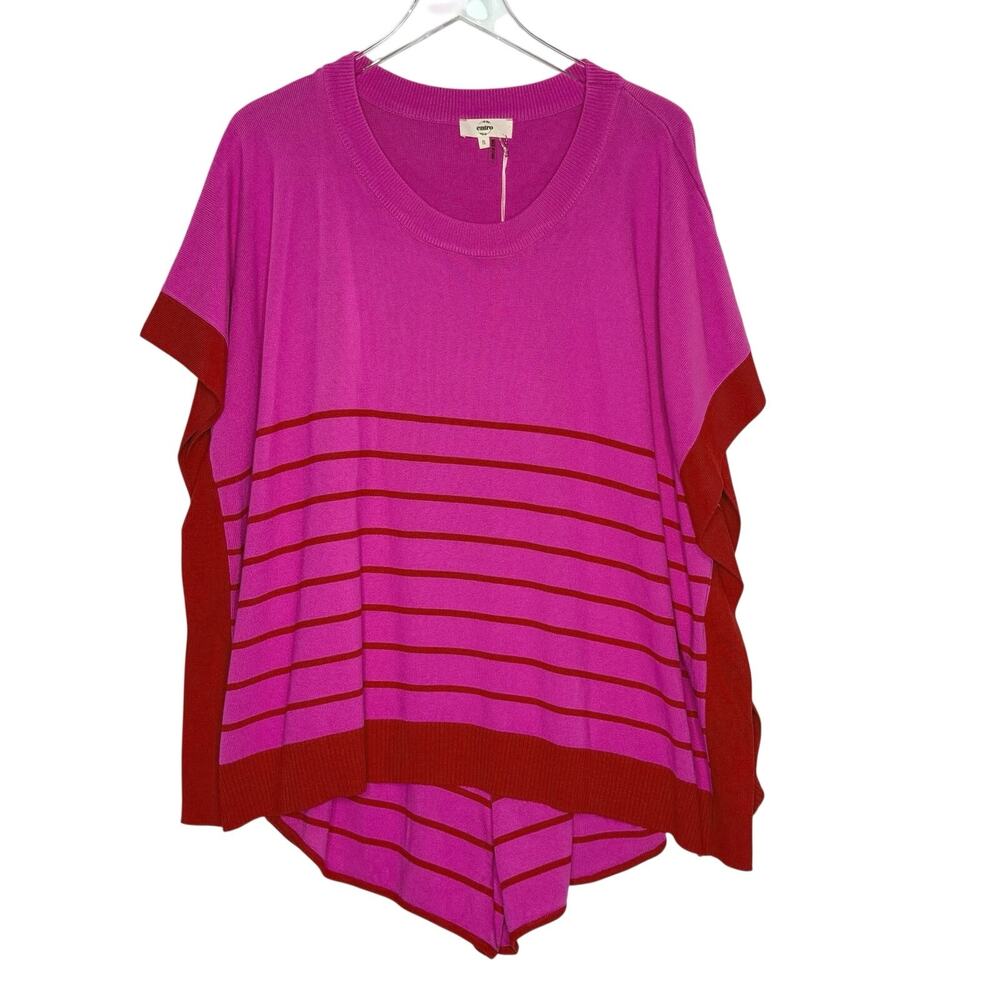 Entro Poncho Style Knit Top Shorts 2 Pc Set S NEW Pink Striped Boxy Comfort